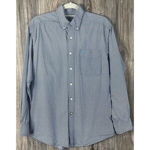 Ariat‎ Western Shirt Men's M Blue Geometric Print Long Sleeve Button Down Casual
